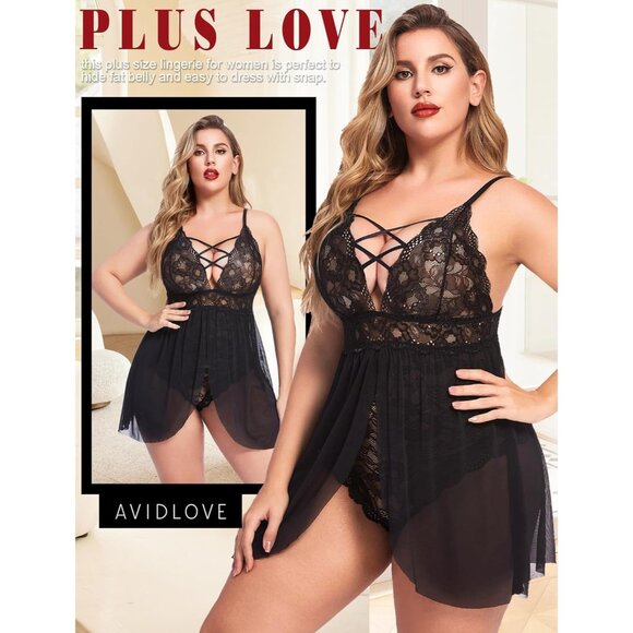 Comfortable Plus Size Lingerie V Neck Lace Nightwear with Ease of Use, L-5XL - Picture 5 of 6